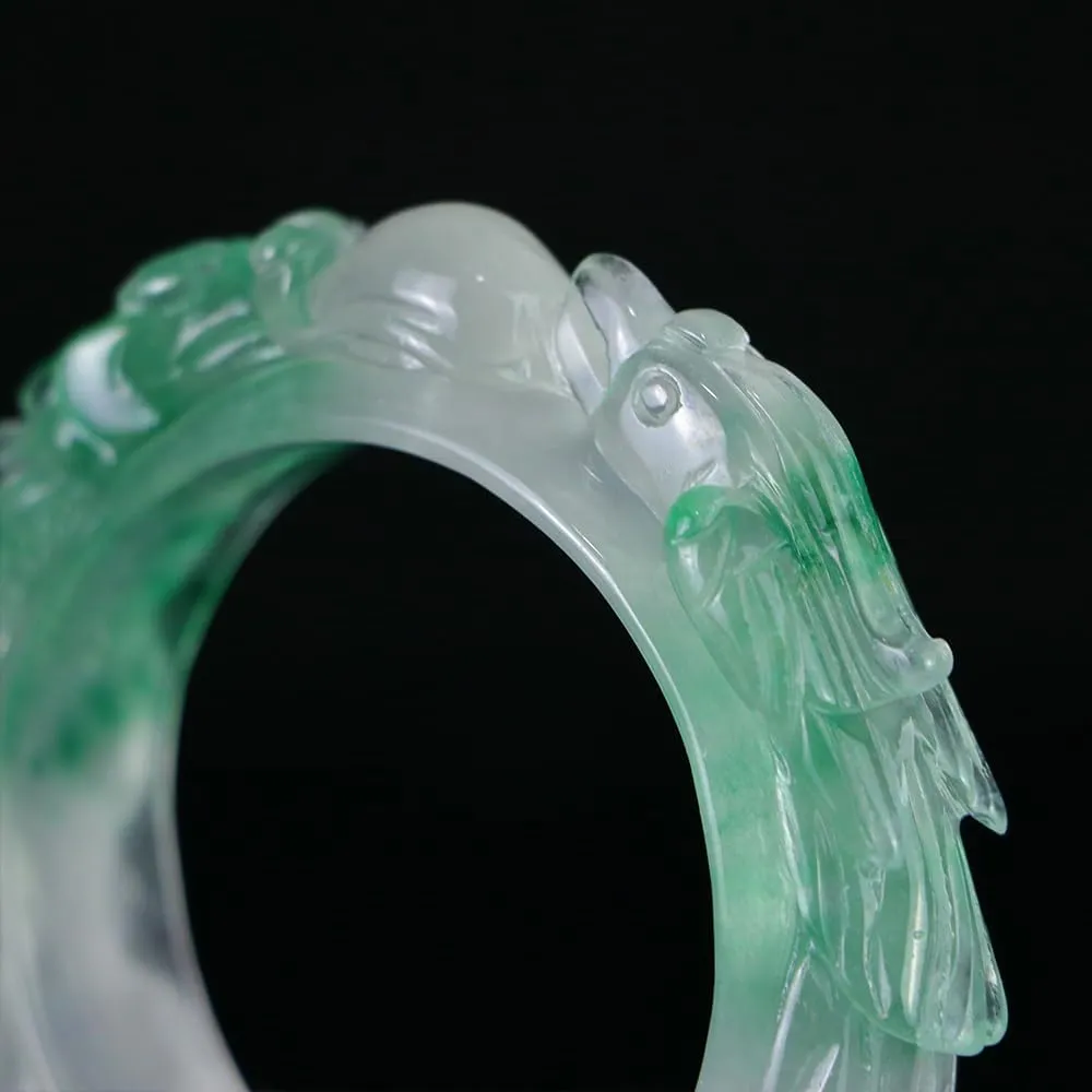 Carved Jade Bracelet Bangle for Women Fashion Unique Design Genuine Stone Jade Bangle Healing Wealth Good Luck Feng Shui Bracelet for Woman Christmas Birthday Gift