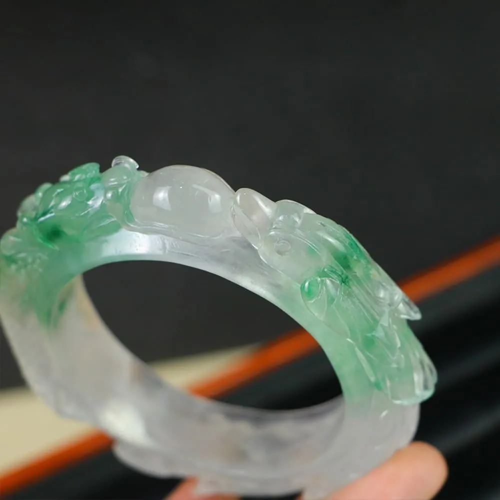 Carved Jade Bracelet Bangle for Women Fashion Unique Design Genuine Stone Jade Bangle Healing Wealth Good Luck Feng Shui Bracelet for Woman Christmas Birthday Gift