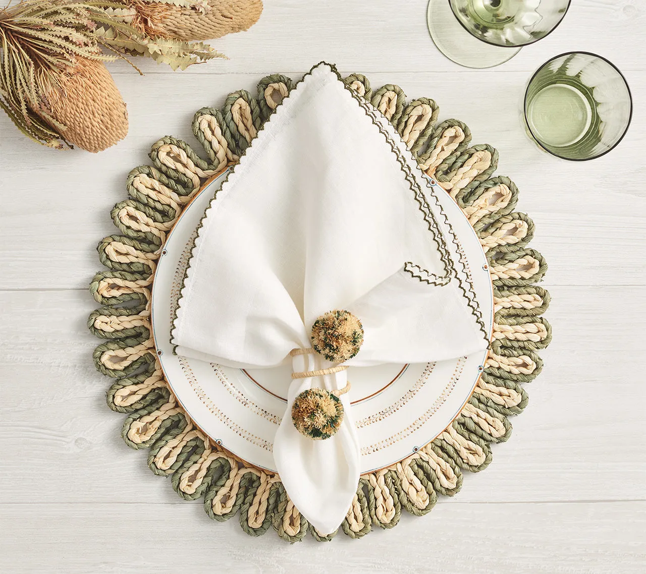Casbah Napkin Ring in Natural & Green