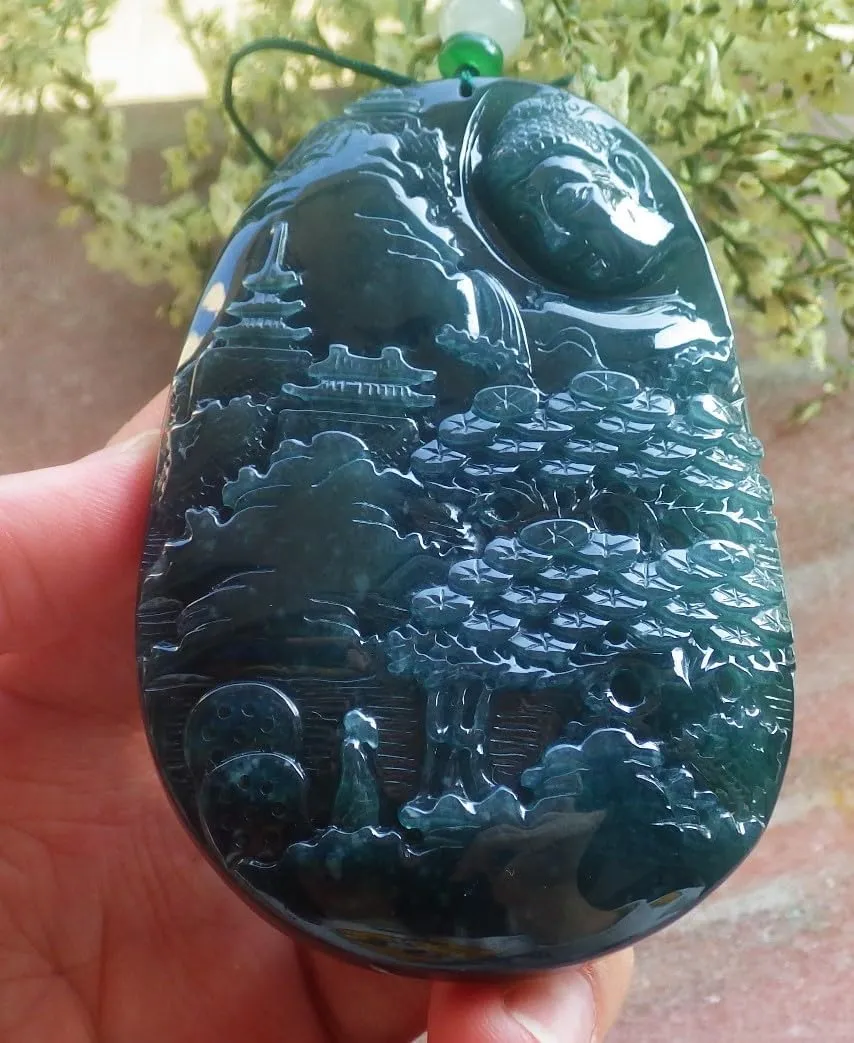 Certified A Jade jadeite Pendant Landscape painting Sakyamuni 692800 AS