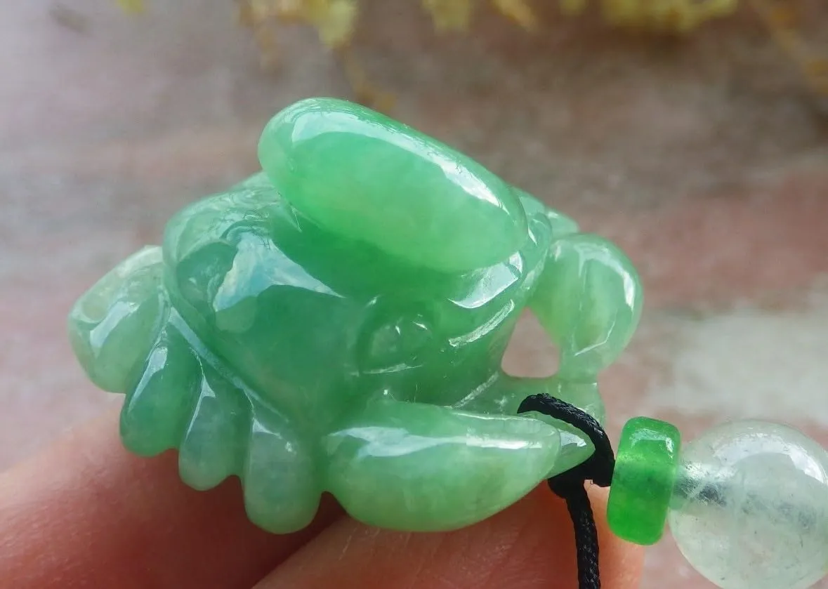 Certified Green Burma A Jade jadeite Pendant Crab Lotus Coin 695893 AS