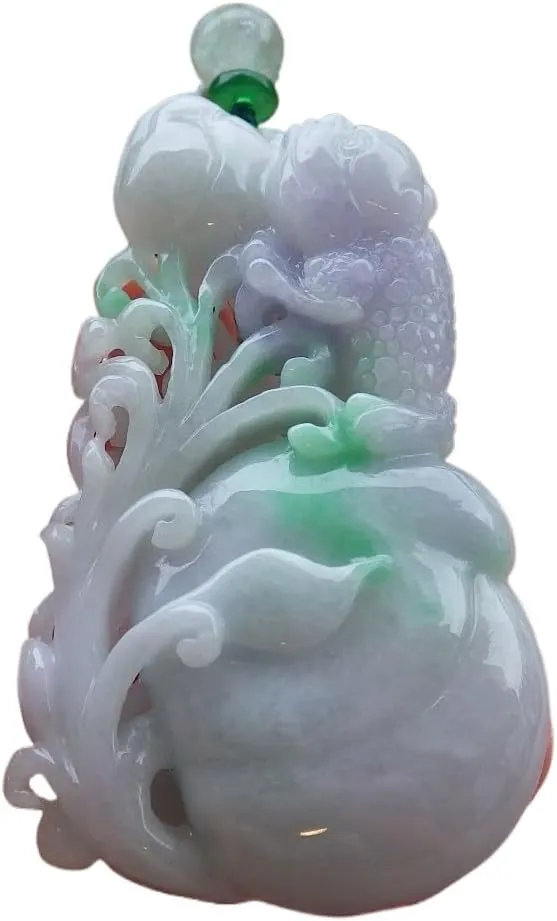 Certified Green Burma A Jade jadeite Pendant Frog Toad Peach Flower 663902 AS
