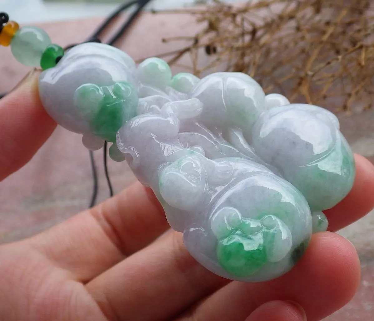 Certified Green Burma A Jade jadeite Pendant Monkey Peach Lotus Ruyi ?? 666627 AS
