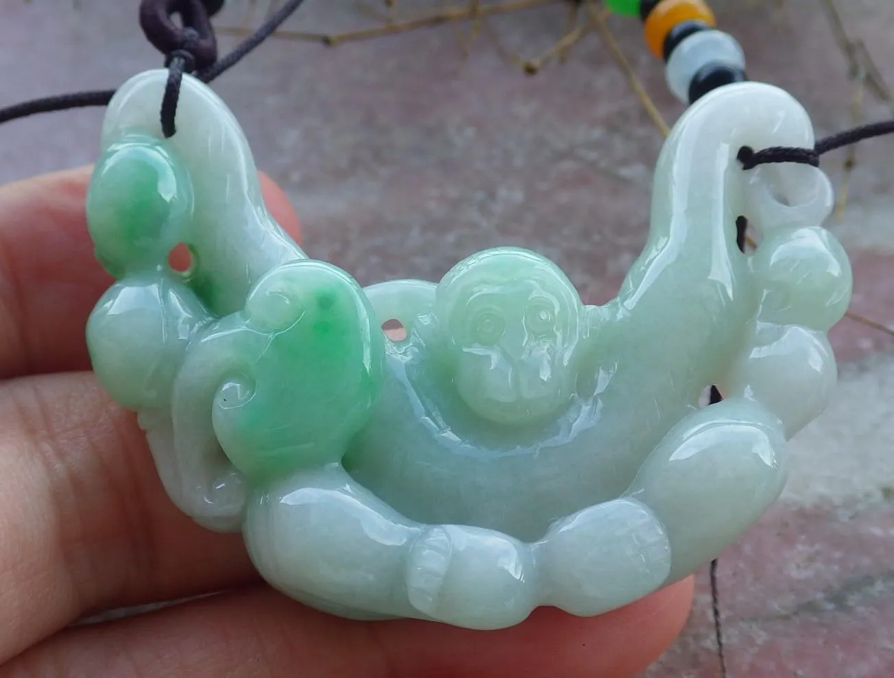 Certified Green Burma A Jade jadeite Pendant Monkey Peach Ruyi ???? 666203 AS