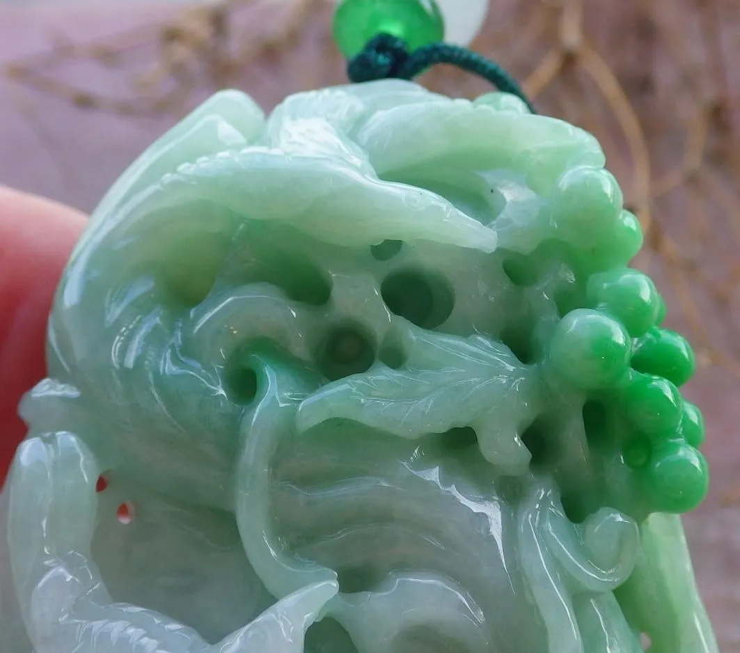 Certified Green Grade A Jade jadeite Pendant Phoenix Bird Flower ????? 666539 AS