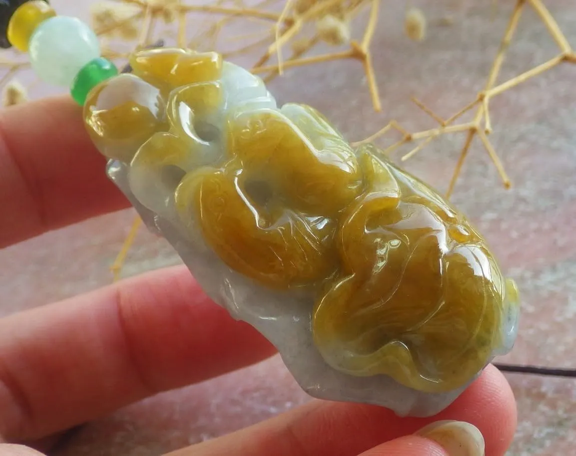 Certified Yellow A Jade jadeite Pendant Mandarin Duck Lotus 687671 AS