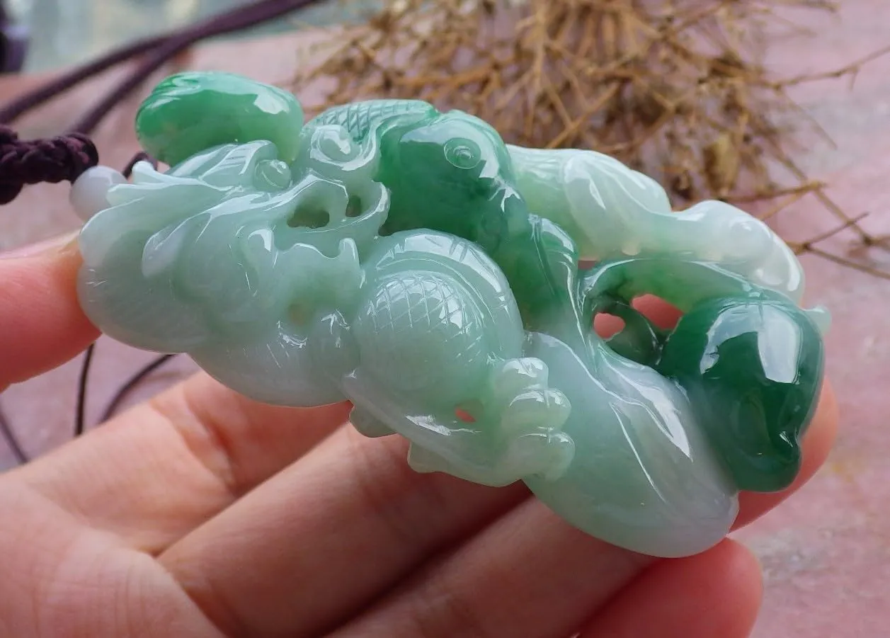 Certified Yellow Green Burma 100% Natural A Jade jadeite Pendant Dragon Coin Bead Ruyi Necklace ?????? 665948