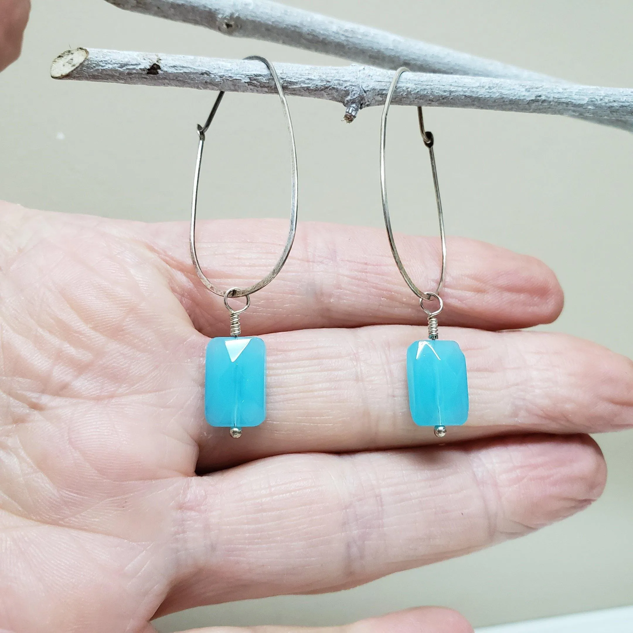 Chalcedony sterling silver drop earrings