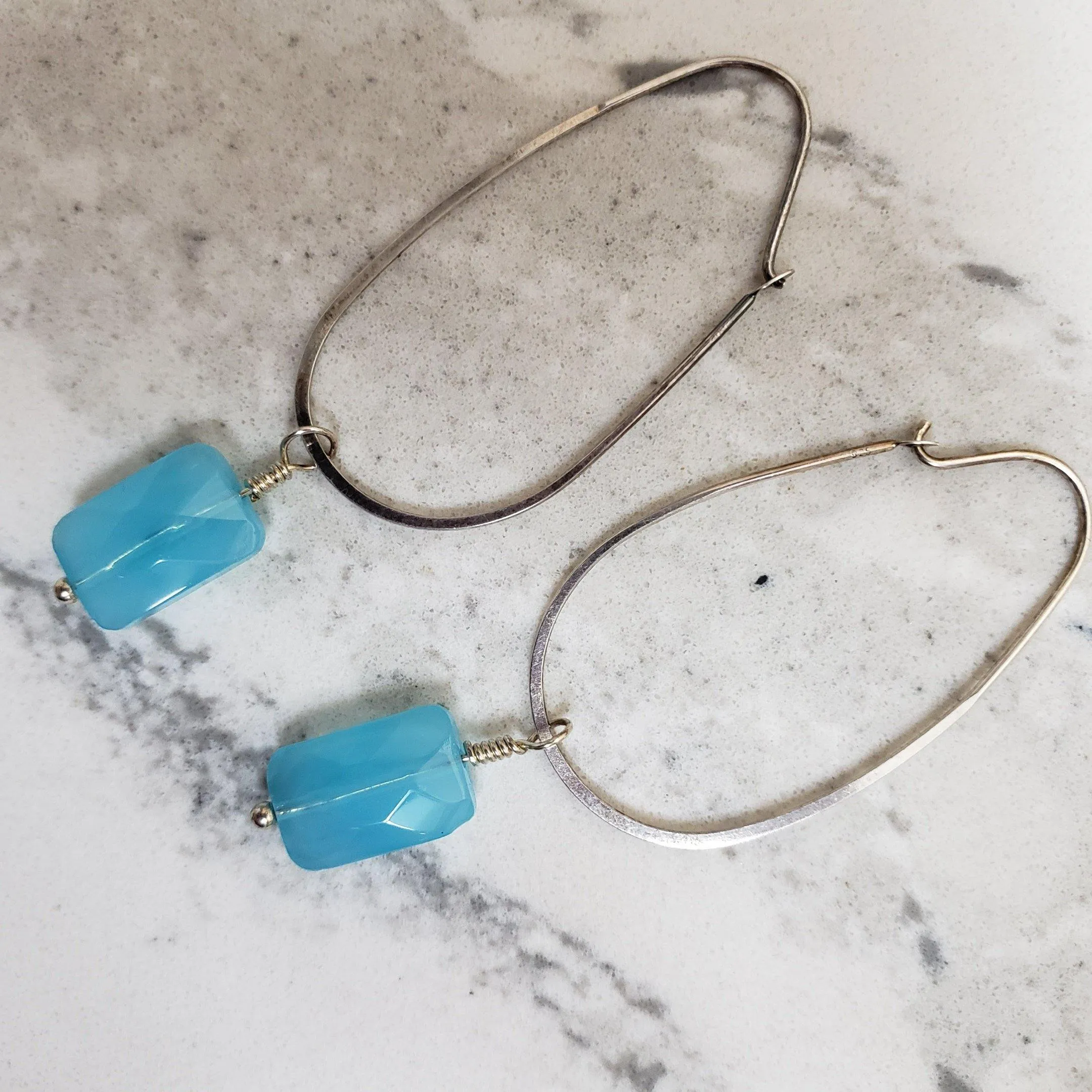 Chalcedony sterling silver drop earrings