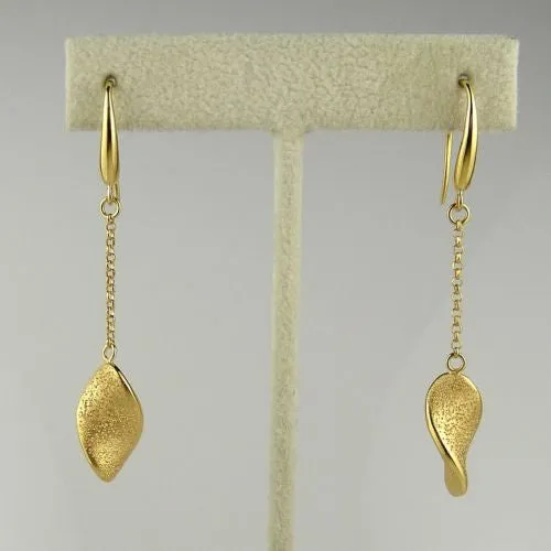 Charles Garnier Fresia 18KT Gold over SSilver Single Leaf Drop Earrings Constell