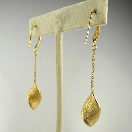 Charles Garnier Fresia 18KT Gold over SSilver Single Leaf Drop Earrings Constell