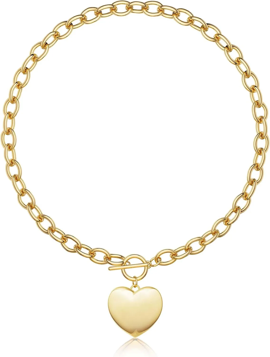 CHESKY Chunky Gold Necklace for Women, Trendy 14K Gold Plated Paperclip Chain Necklace Thick Cross Heart Pendant Necklace Layered Herringbone Cuban Link Chain Toggle Necklaces Non Tarnish Jewelry