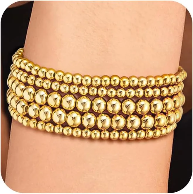 CHESKY Gold Bracelets - Trendy, 14K Gold Plated Dainty Stretch Bracelets Stack, Non Tarnish Gold Jewelry for Women