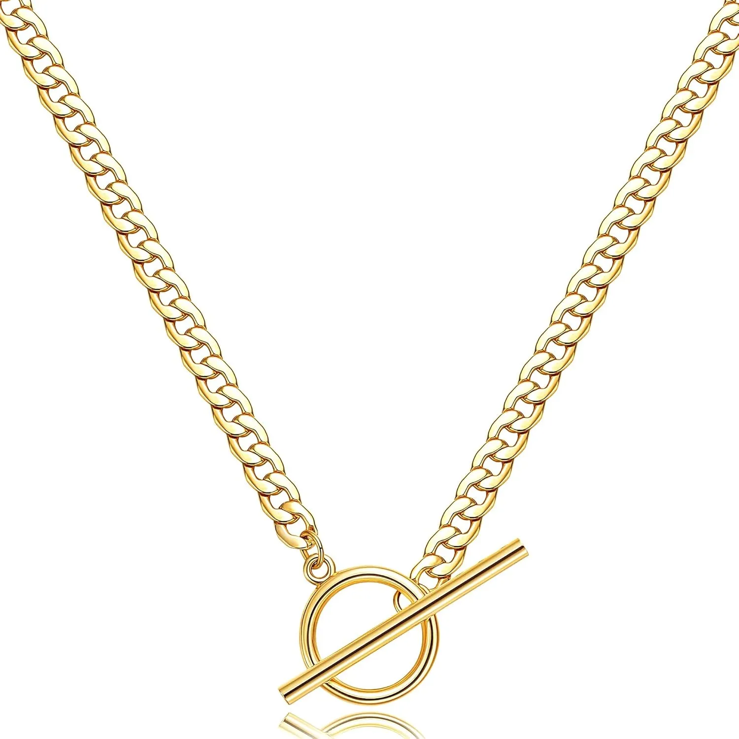 CHESKY Gold Layered Necklaces for Women, 14K Dainty Gold Chain Necklace Women Trendy Cuban Link Paperclip Chain Toggle Clasp Necklace Fashion Chunky Jewelry for Women