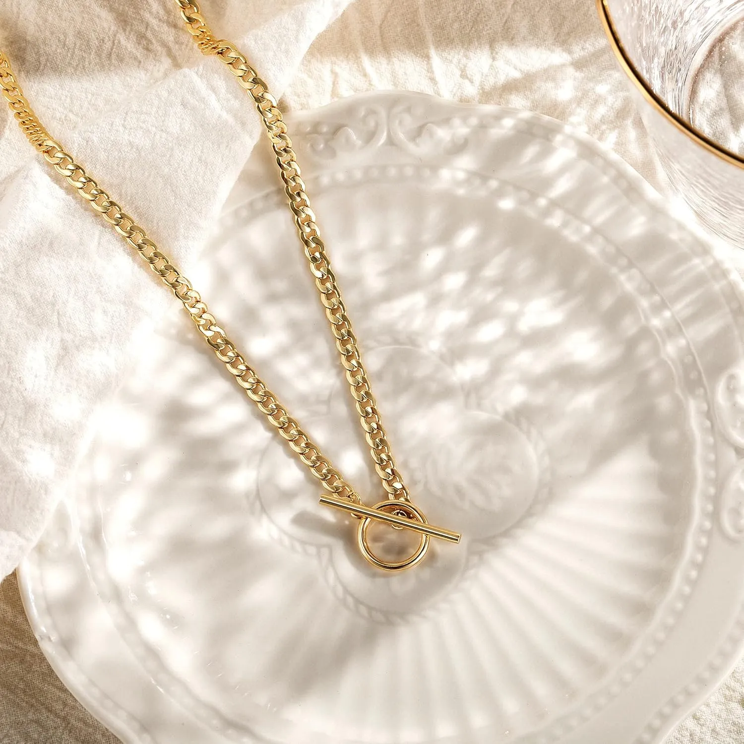CHESKY Gold Layered Necklaces for Women, 14K Dainty Gold Chain Necklace Women Trendy Cuban Link Paperclip Chain Toggle Clasp Necklace Fashion Chunky Jewelry for Women