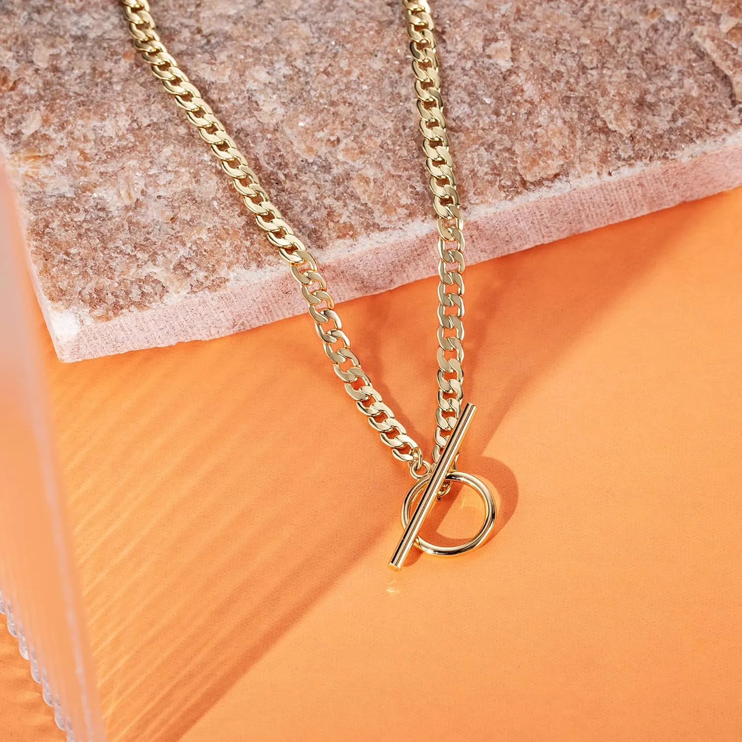 CHESKY Gold Layered Necklaces for Women, 14K Dainty Gold Chain Necklace Women Trendy Cuban Link Paperclip Chain Toggle Clasp Necklace Fashion Chunky Jewelry for Women
