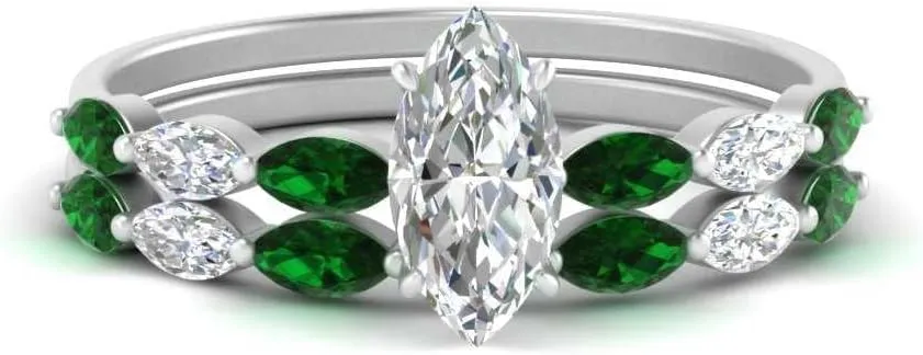 Choose Your Gemstone Single Prong Marquise Diamond CZ Ring and Band Sterling Silver Marquise Shape Wedding Ring Sets Matching Jewelry Wedding Jewelry Easy to Wear Gifts US Size 4 to 12