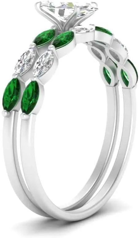 Choose Your Gemstone Single Prong Marquise Diamond CZ Ring and Band Sterling Silver Marquise Shape Wedding Ring Sets Matching Jewelry Wedding Jewelry Easy to Wear Gifts US Size 4 to 12