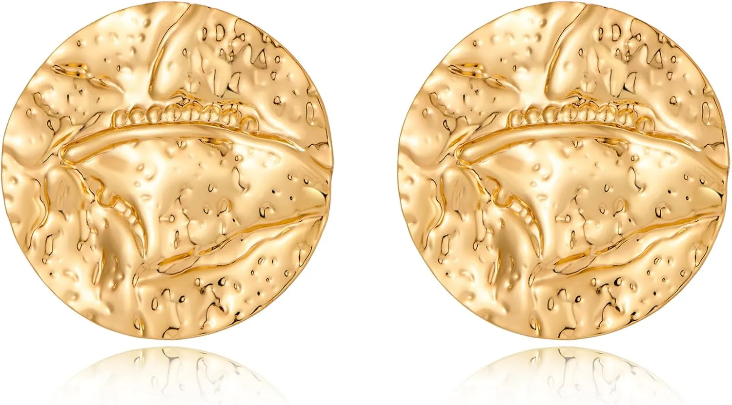 Chunky Gold Round Stud Earrings for Women Trendy Large Disc Earrings Hammered Texture Earrings Vintage Jewelry