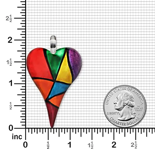 CHUVORA Hand Blown Murano Glass Multi-Colored Mosaic Design Heart Pendant Necklace for Women, Red Yellow Purple Green 18-20 inches