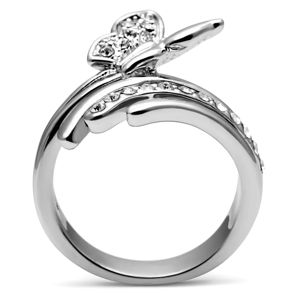CJE2875 Stainless Steel  Clear AAA Grade CZ Butterfly Ring