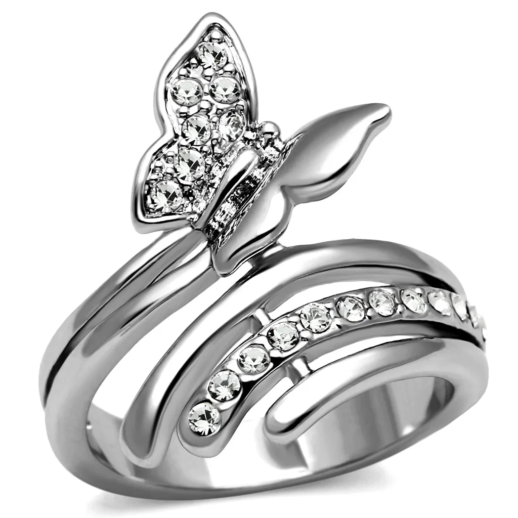 CJE2875 Stainless Steel  Clear AAA Grade CZ Butterfly Ring