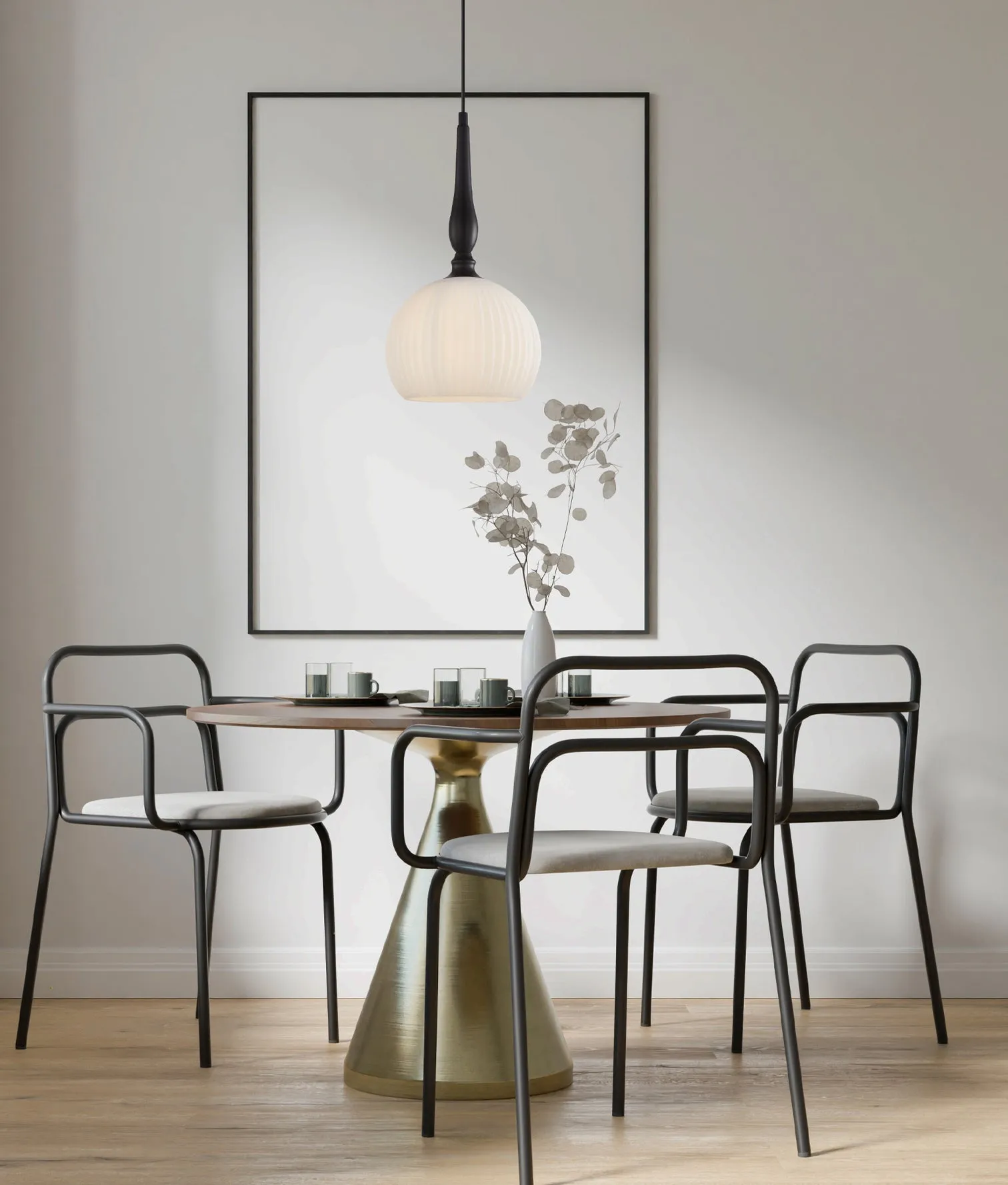 CLA CALIZ Interior Frosted Wine Glass Ribbed Pendant Lights