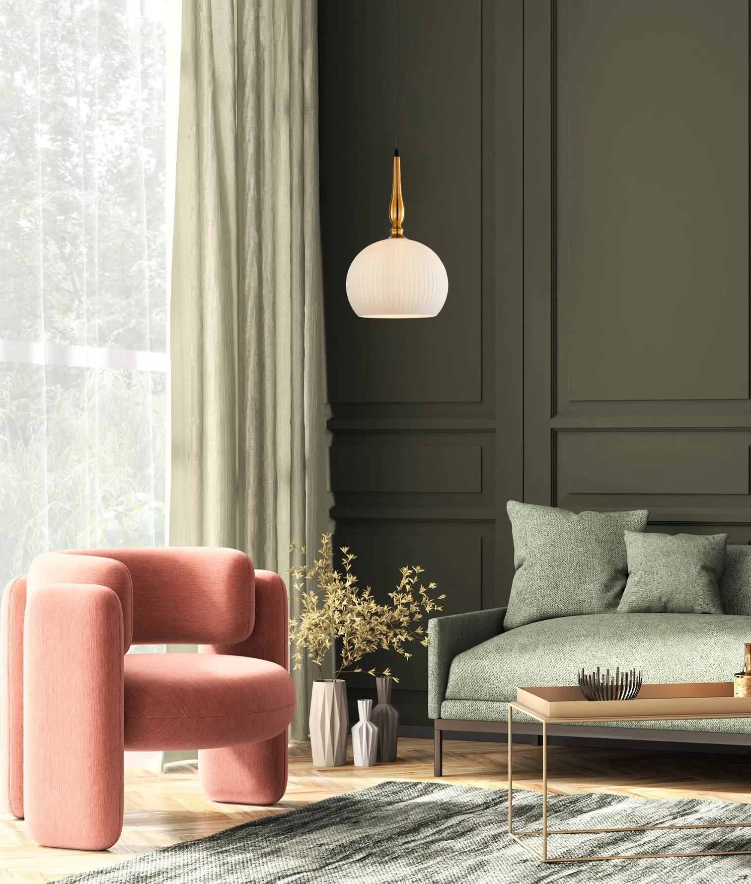 CLA CALIZ Interior Frosted Wine Glass Ribbed Pendant Lights
