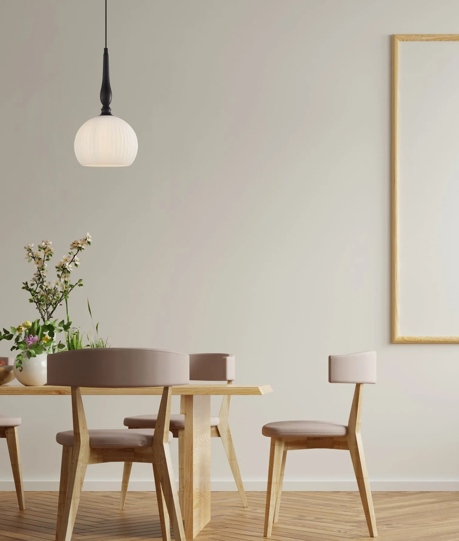 CLA CALIZ Interior Frosted Wine Glass Ribbed Pendant Lights