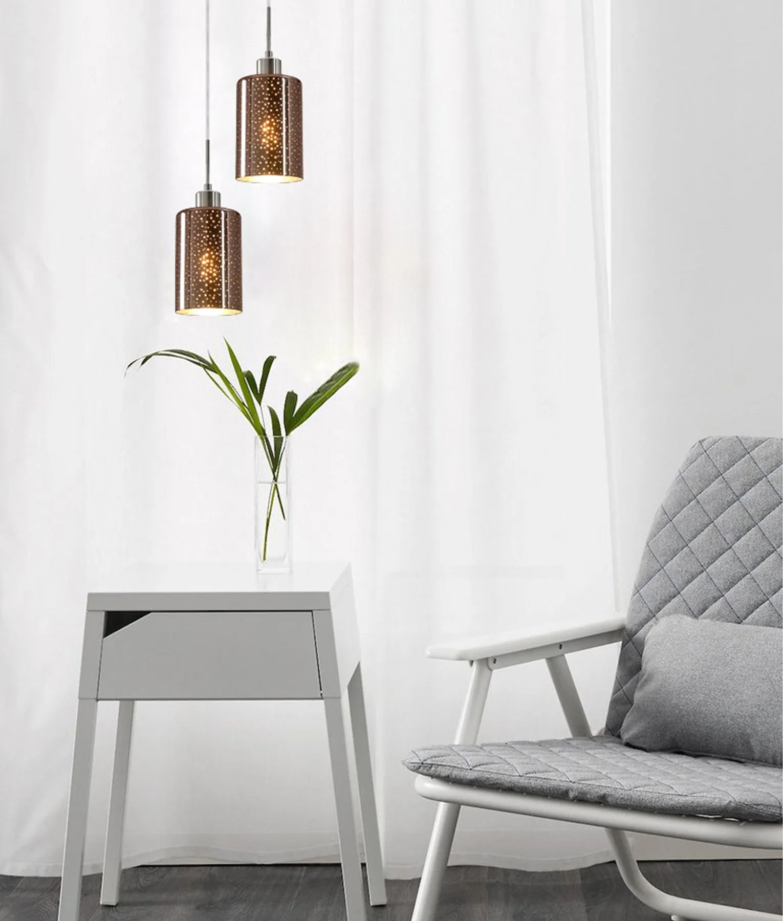 CLA ESPEJO4 Interior Iron & Rose Gold with Dotted Effect Oblong Pendant Lights