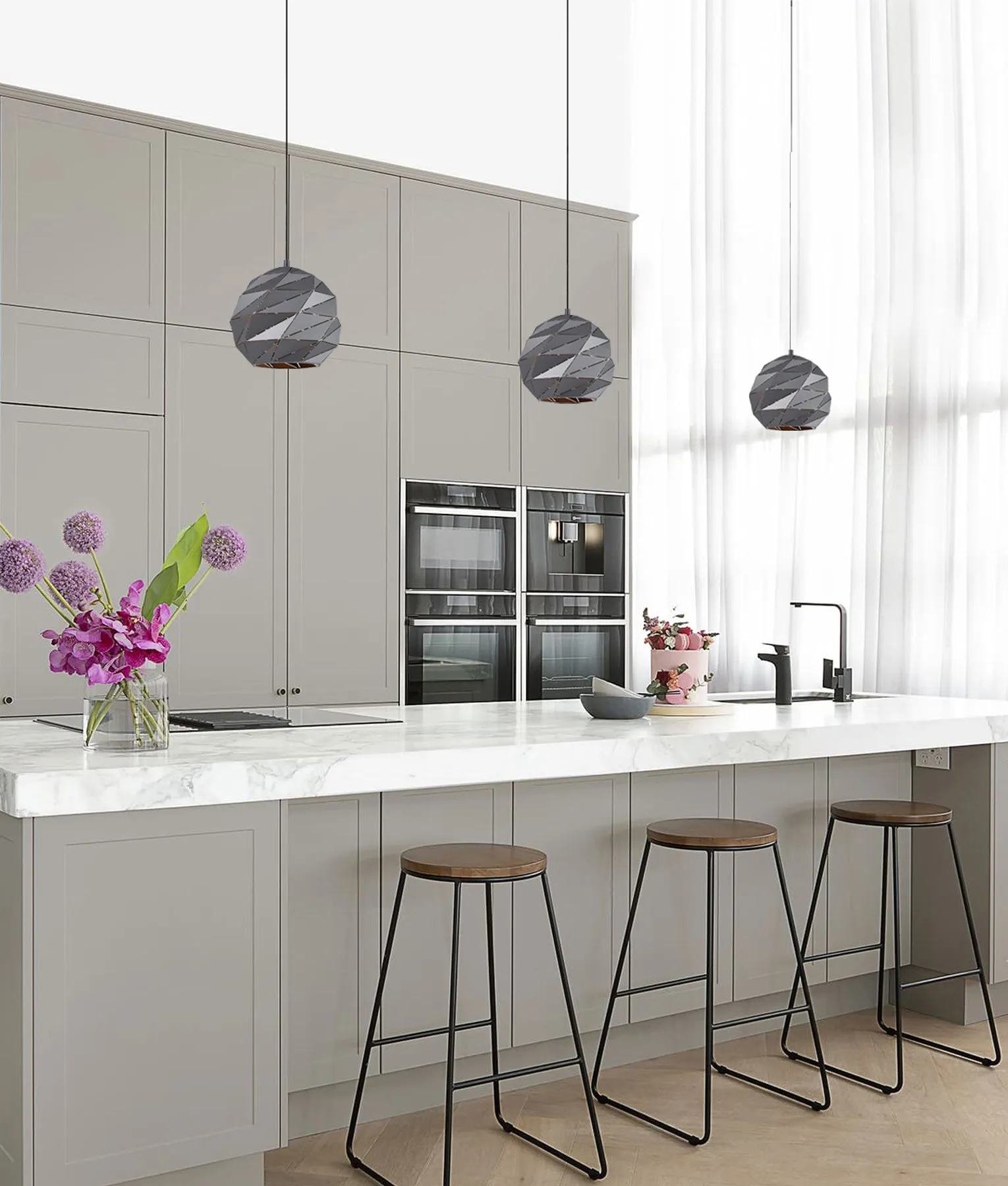 CLA ORIGAMI Interior Dome Carved Iron Pendant Lights