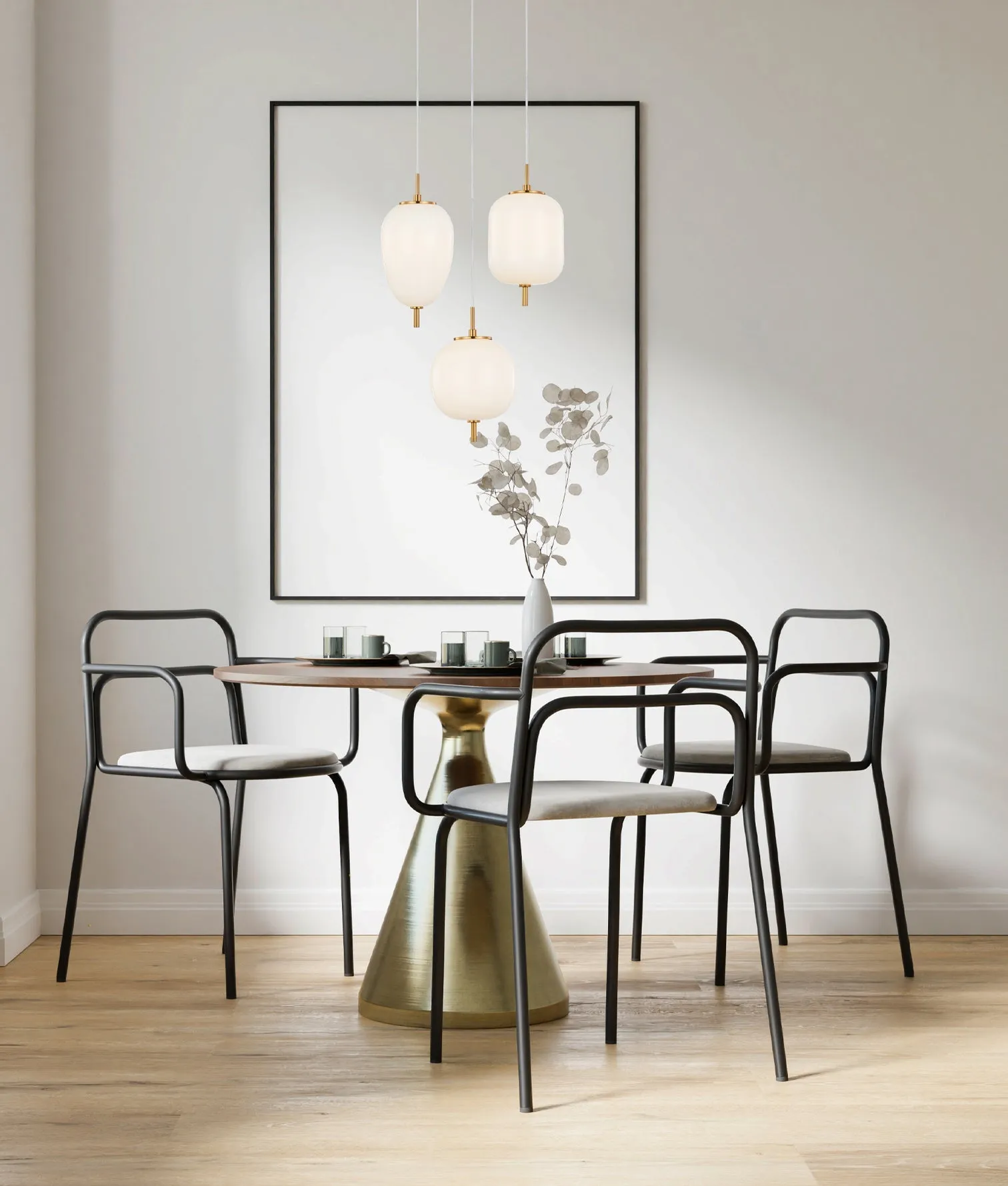 CLA PINO Interior Opal Matte / Smokey Black Mirror Finish Jar Pendant Lights