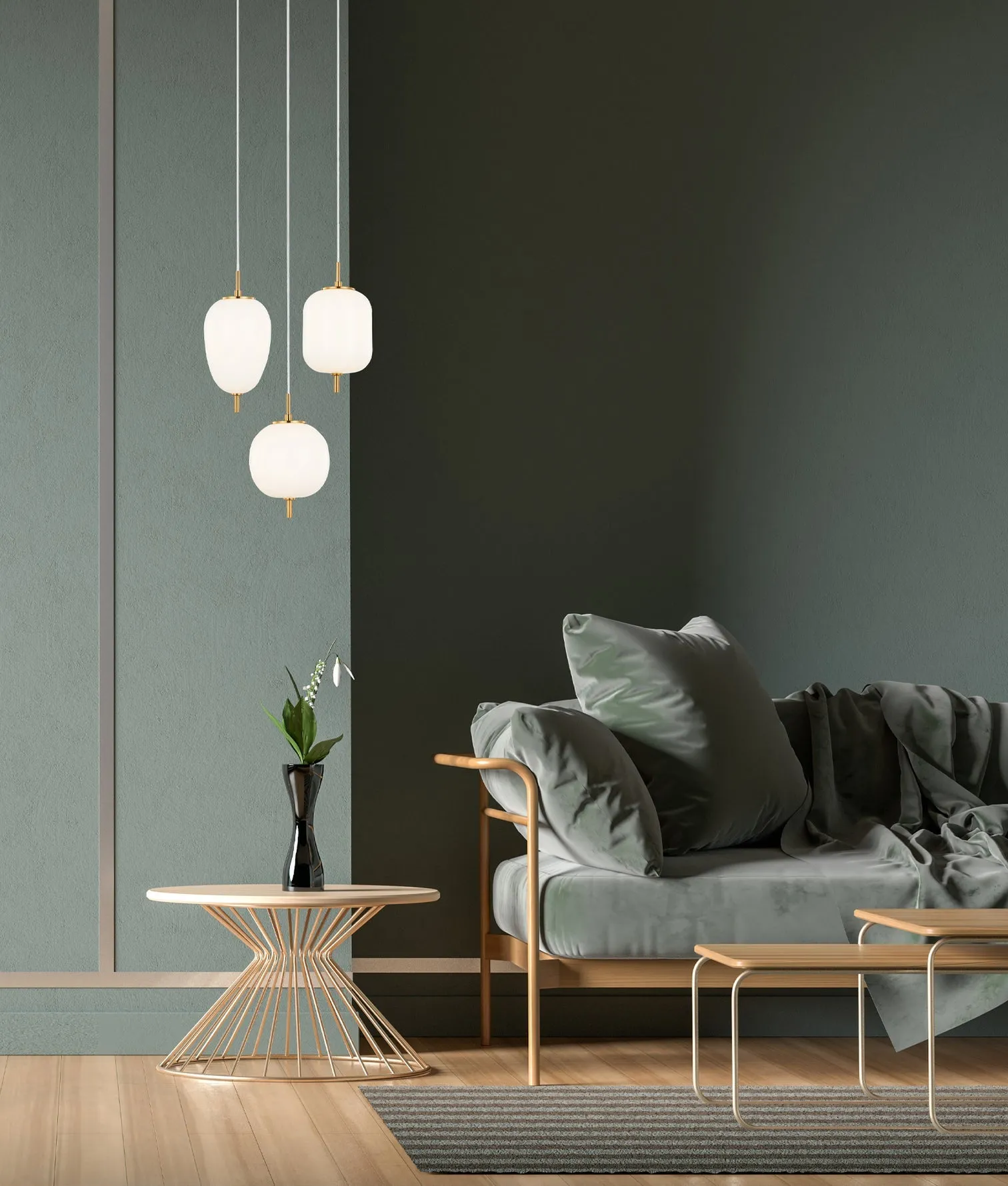 CLA PINO Interior Opal Matte / Smokey Black Mirror Finish Jar Pendant Lights