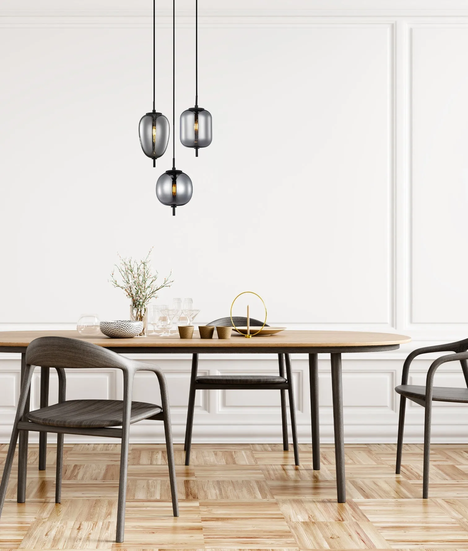 CLA PINO Interior Opal Matte / Smokey Black Mirror Finish Jar Pendant Lights