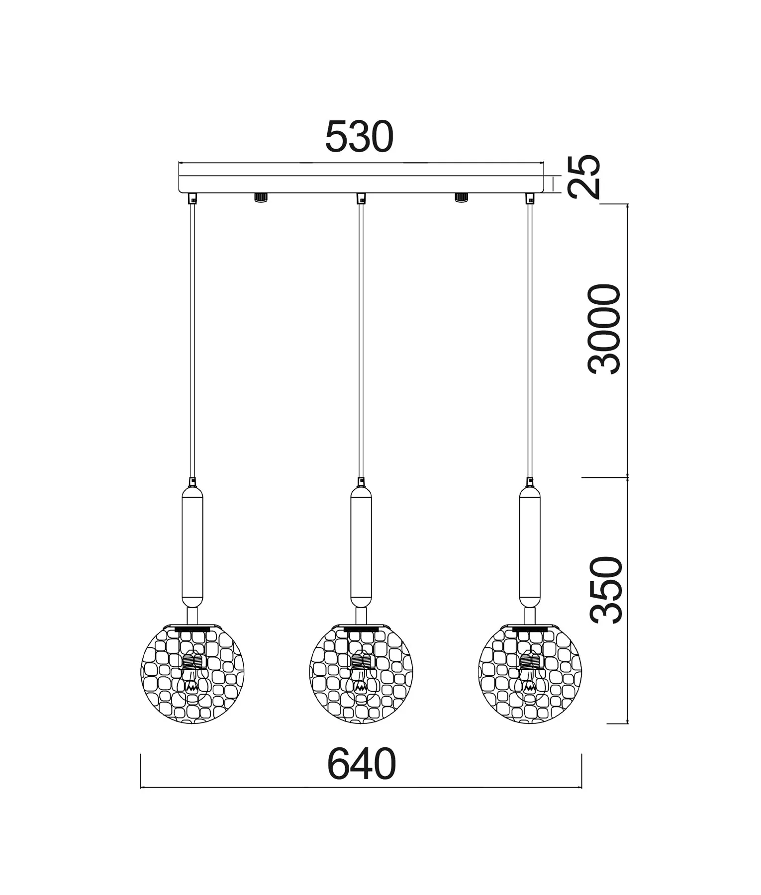CLA TRATTINO Interior 3 Light Bar Spherical Glass Pendant