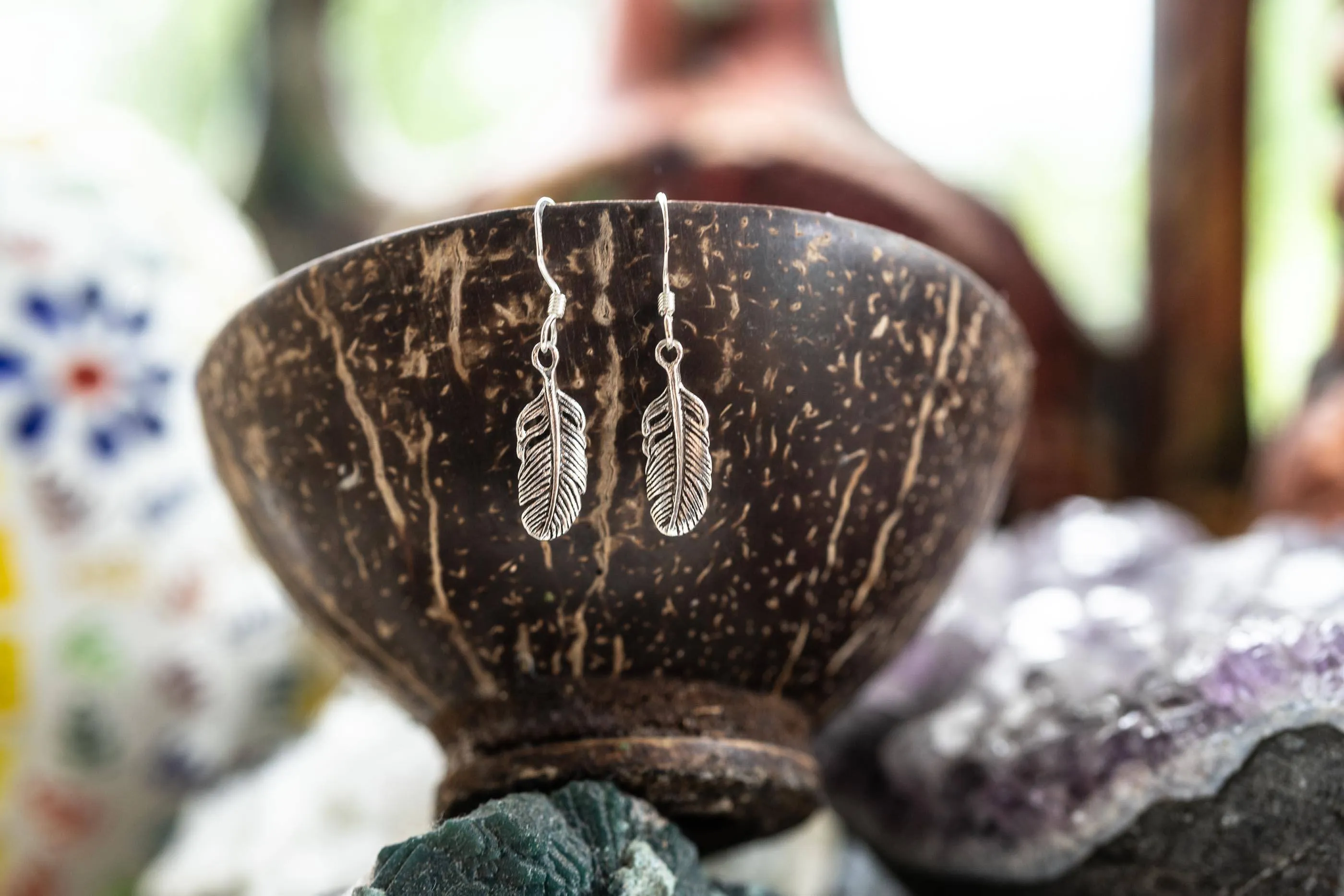 Classic feather - sterling silver earrings