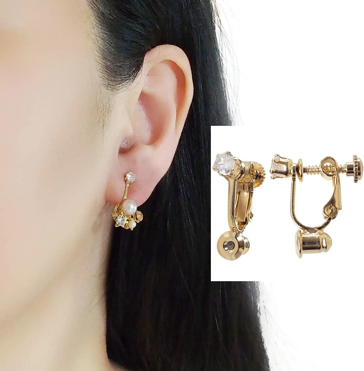 Clip On Earring Converters Gold Silver for Women, Pierced Earrings to Clip-on Non Pierced Crystal Rose Gold Crystal Comfortable Miyabi Grace