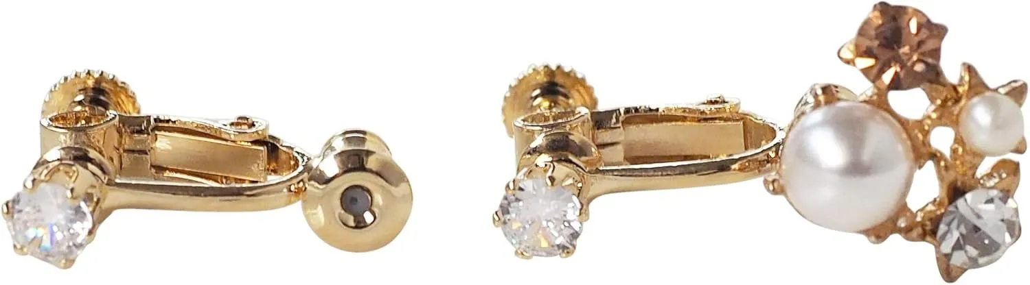 Clip On Earring Converters Gold Silver for Women, Pierced Earrings to Clip-on Non Pierced Crystal Rose Gold Crystal Comfortable Miyabi Grace