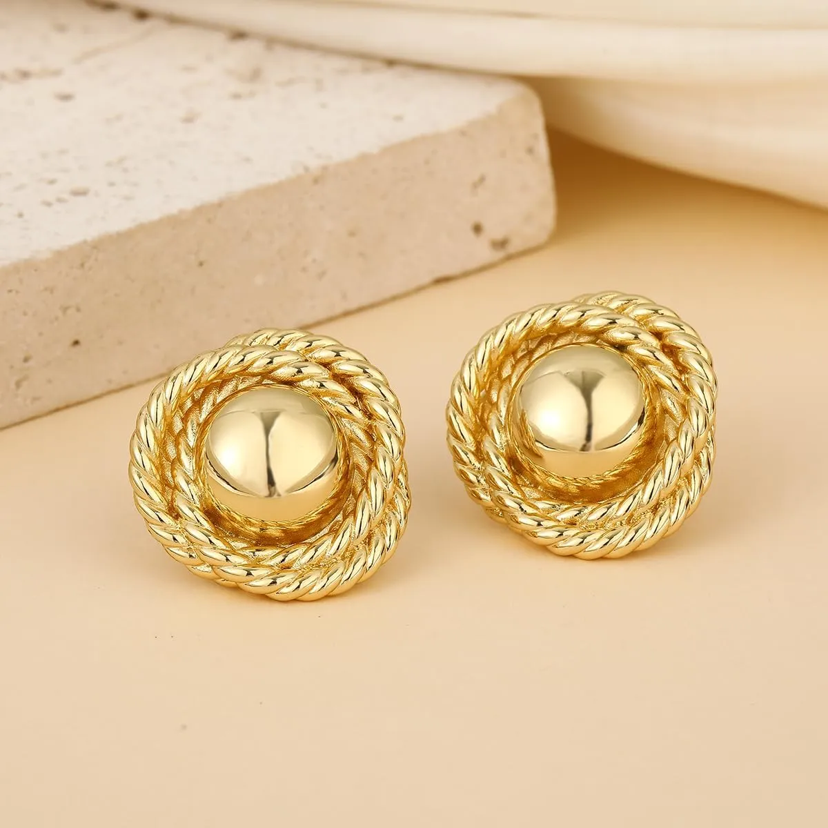 Clip On Earrings, 24K Chunky Women's Clip-on Earrings Gold Huggie Clips Trendy