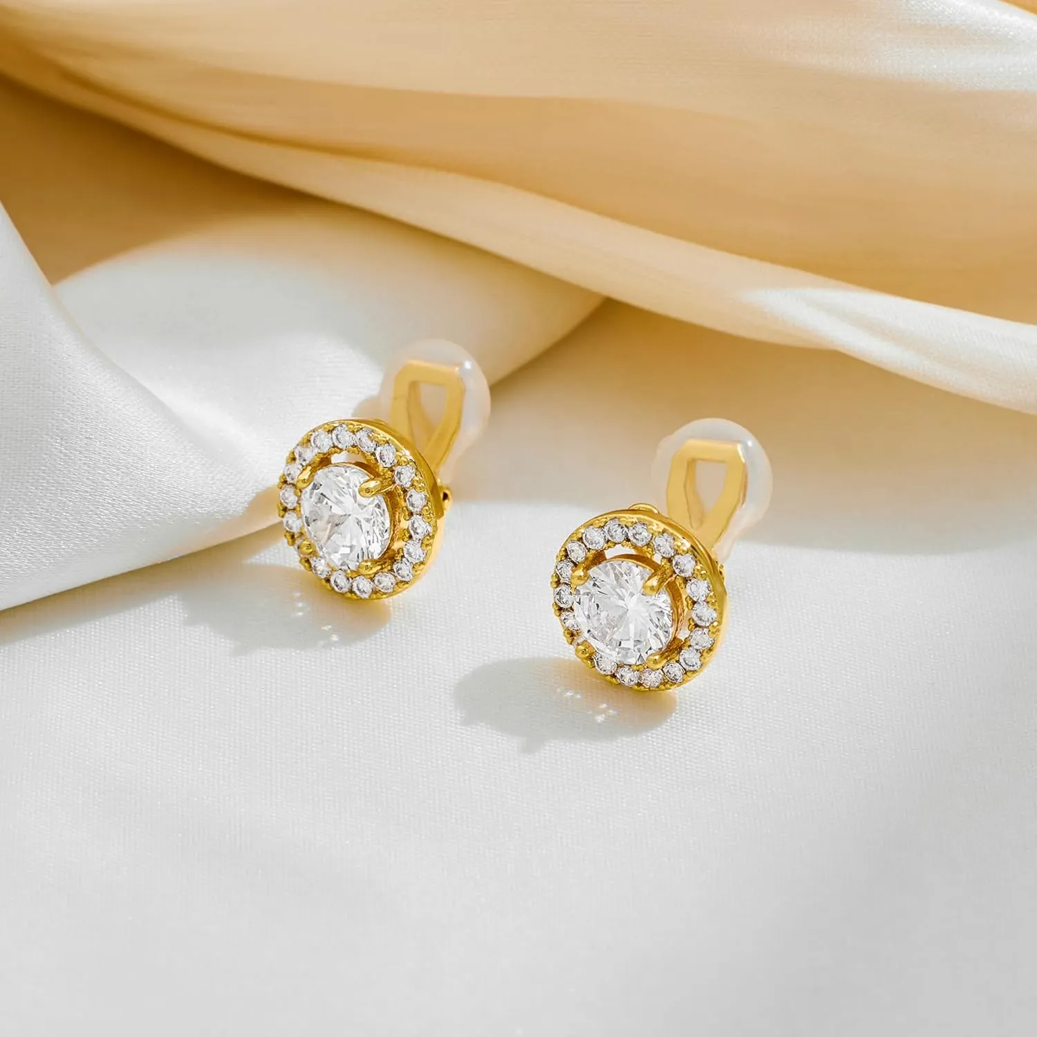 Clip On Earrings for Women Non Pierced Cubic Zirconia Clip On Stud Earrings Round Heart Square Crystal Earring Fashion Rhinestone Jewelry