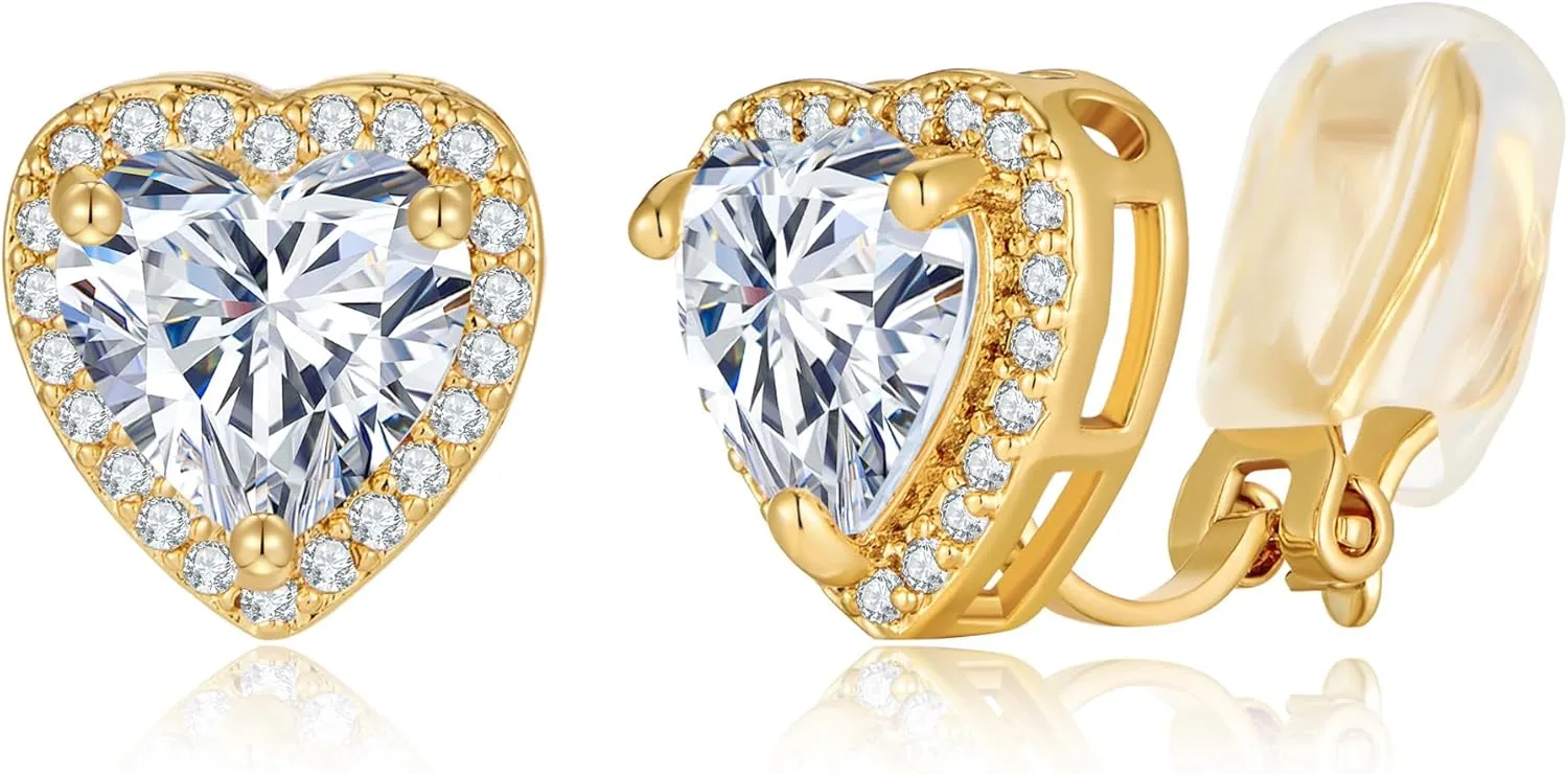 Clip On Earrings for Women Non Pierced Cubic Zirconia Clip On Stud Earrings Round Heart Square Crystal Earring Fashion Rhinestone Jewelry