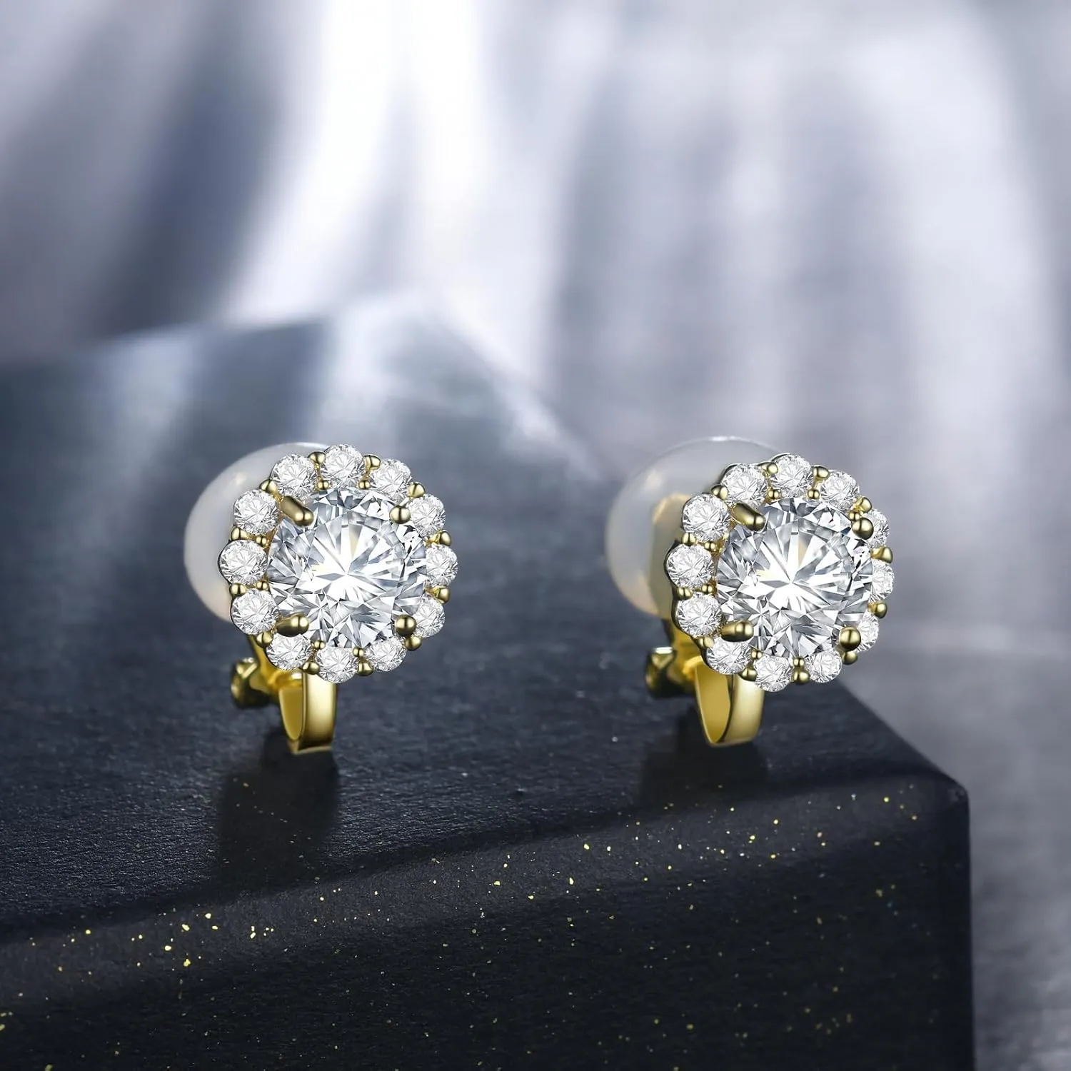 Clip on Earrings Women, 14K Gold Hoop Clip-On Earrings for Women, Hypoallergenic Non Pierced Croissant Earrings