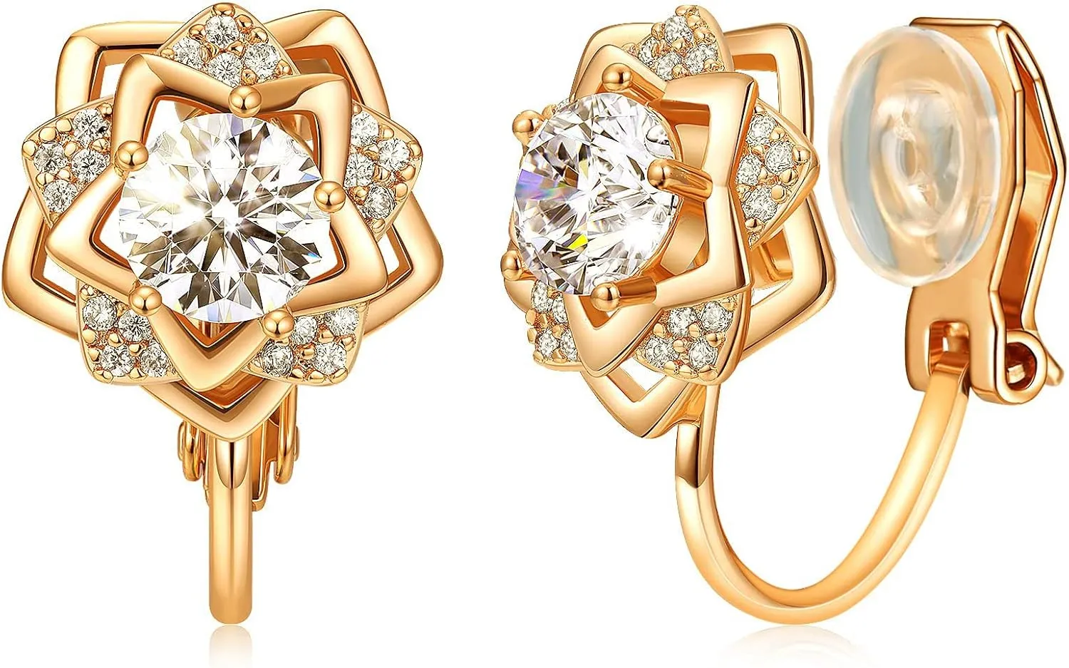 Clip on Earrings Women, 14K Gold Hoop Clip-On Earrings for Women, Hypoallergenic Non Pierced Croissant Earrings