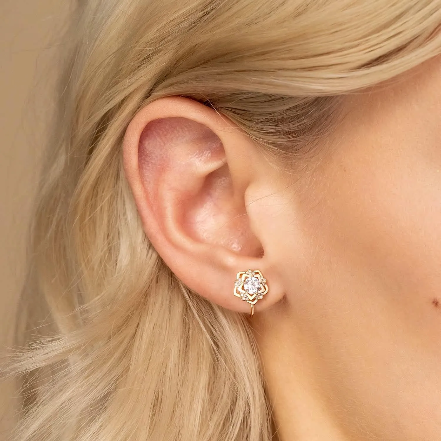 Clip on Earrings Women, 14K Gold Hoop Clip-On Earrings for Women, Hypoallergenic Non Pierced Croissant Earrings