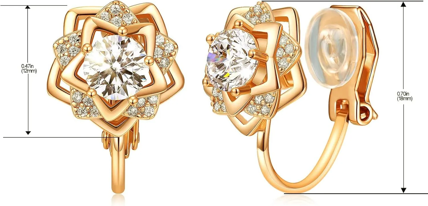Clip on Earrings Women, 14K Gold Hoop Clip-On Earrings for Women, Hypoallergenic Non Pierced Croissant Earrings