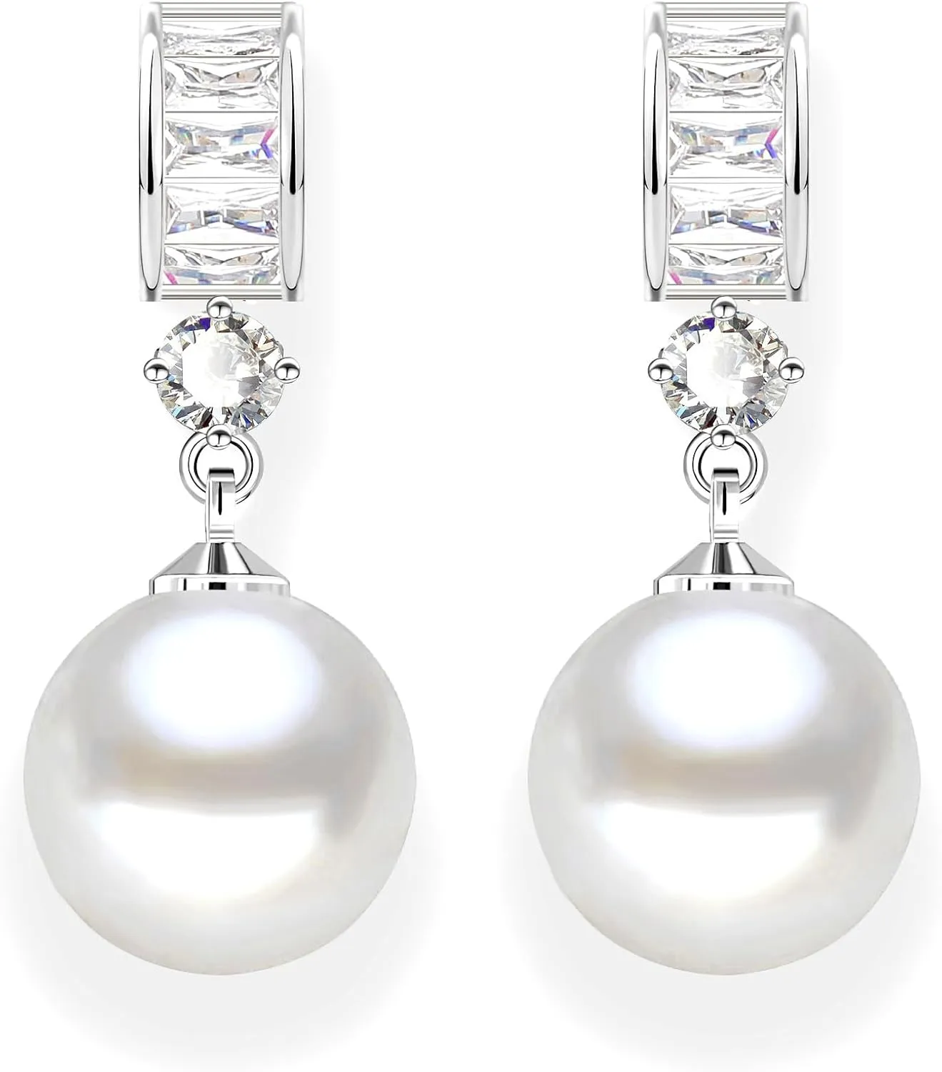 Clip on Earrings Women | Pearl Clip on Earrings for Women Wedding, Prom, Cubic Zirconia Non-Pierced Silver Clip on Dangle Earrings That Don'T Hurt for Brides, Bridesmaid, Mother of the Bride with C Shape Hoop Sliver D72