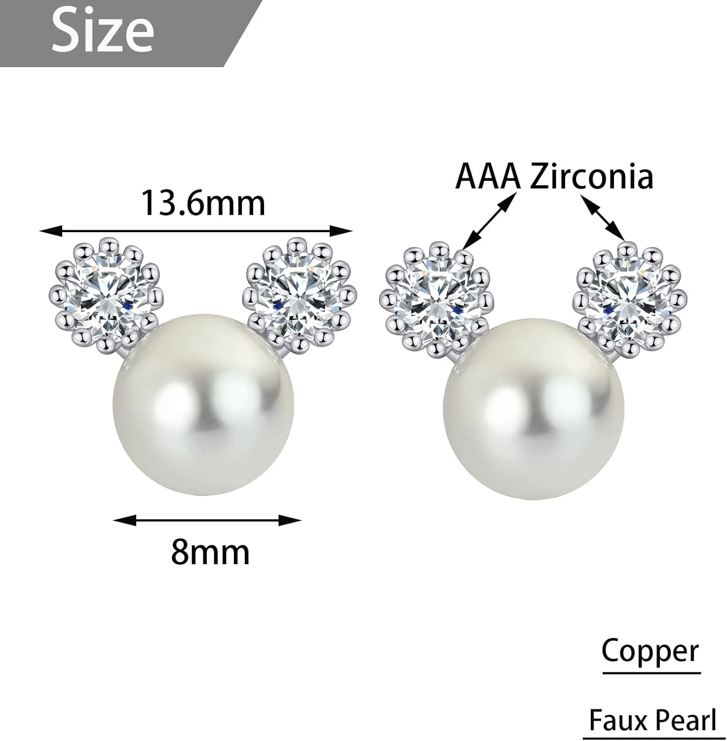 Clip on Earrings,Cubic Zirconia Faux Pearl Earrings for Women Non Pierced Silver Stud Clip on Earrings Women,Clip on Earrings Jewelry Gifts