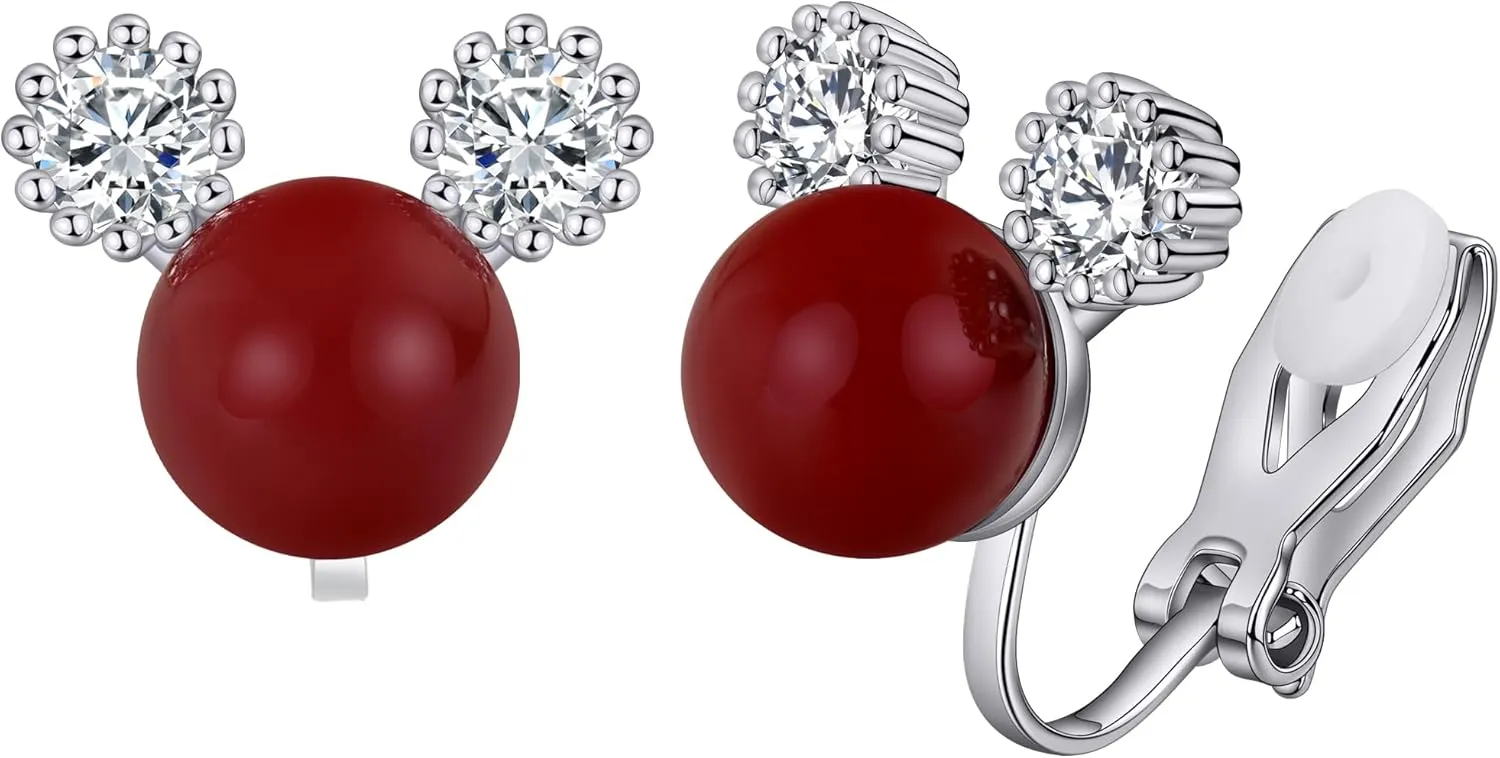 Clip on Earrings,Cubic Zirconia Faux Pearl Earrings for Women Non Pierced Silver Stud Clip on Earrings Women,Clip on Earrings Jewelry Gifts