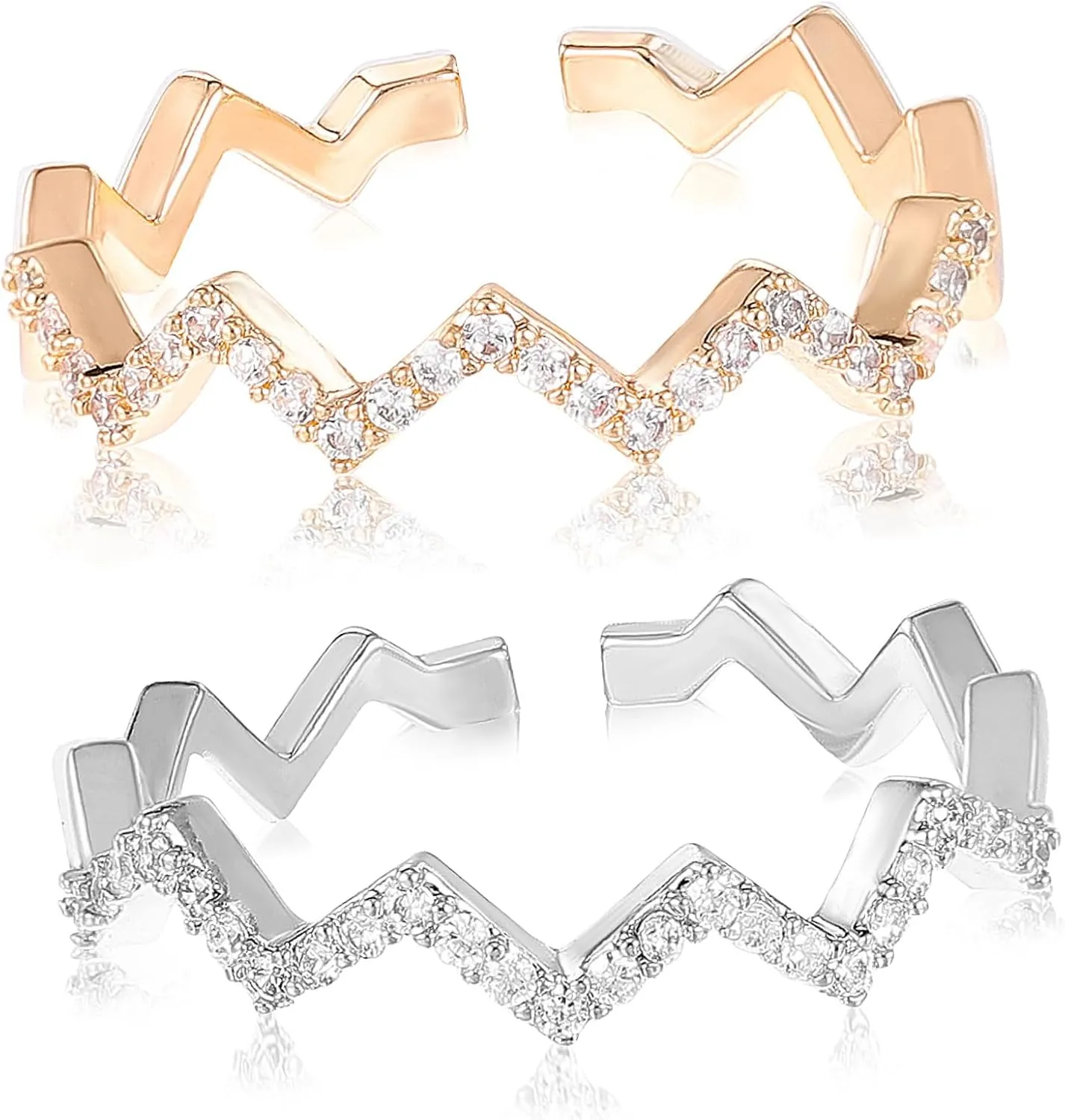 CLISPEED 2Pcs Adjustable Rings for Women Fashionable Open Finger Ring Stylish Stackable Wave Appearance Jewelry for All Finger