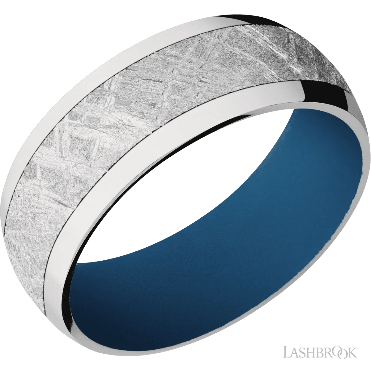 Cobalt Chrome with Polish Finish and Meteorite Inlay and Ridgeway Blue - 8MM